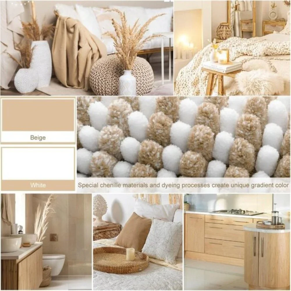 New 2-Piece Beige Bath Rug Set, Absorbent Non-Slip Chenille Mats for Bathroom